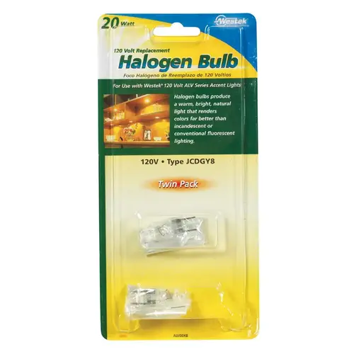 Zenith ALV00XB Halogen Bulb, 20 W, G8 Lamp Base, JCD Lamp, 5000 hr Average Life Pair Clear