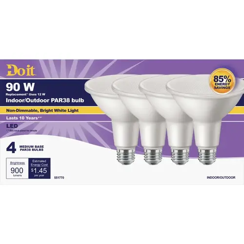 Do it 361998 90W Equivalent Bright White PAR38 Medium LED Floodlight Light Bulb - pack of 4