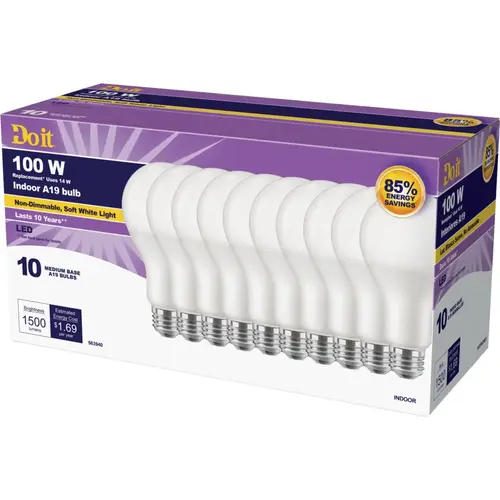 Do it 362053 100W Equivalent Soft White A19 Medium LED Light Bulb - pack of 10