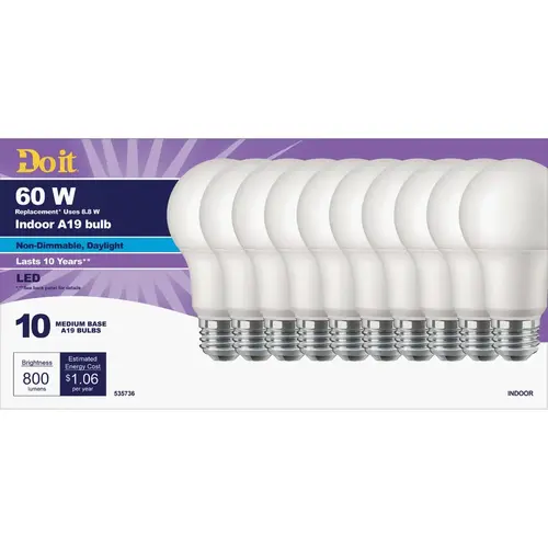 Do it 362145 60W Equivalent Daylight A19 Medium LED Light Bulb, Title 20 - pack of 10
