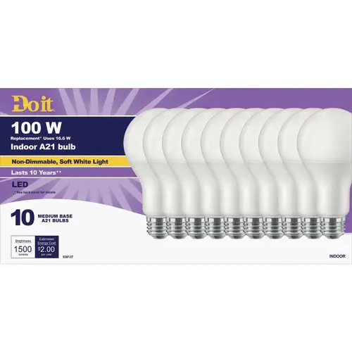 Do it 362152 100W Equivalent Soft White A21 Medium LED Light Bulb, Title 20 - pack of 10