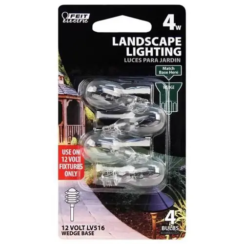 Feit BPLV516/4/RP Incandescent Bulb 4 W T5 Landscape and Low Voltage Wedge Soft White Clear