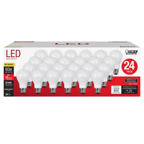Feit Electric A80083010KLDP24 LED Bulb A19 E26 (Medium) Warm White 60 Watt Equivalence White