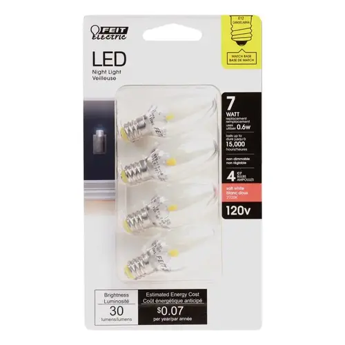 Feit Electric BP7C7/827/LED/4 LED Bulb C7 E12 (Candelabra) Soft White 7 Watt Equivalence Clear