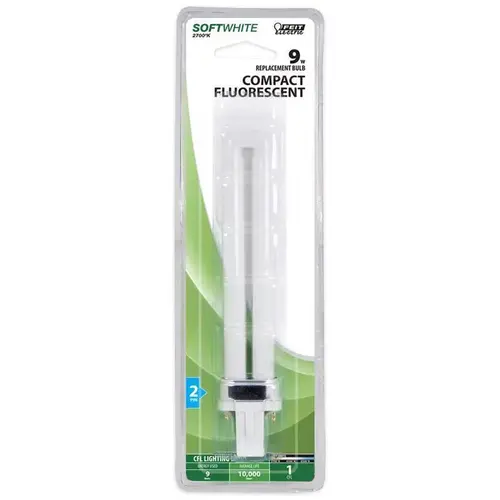Feit Electric BPPL9 Compact Fluorescent Bulb, 9 W, PL Lamp, G23 Lamp Base, 560 Lumens, 2700 K Color Temp Clear