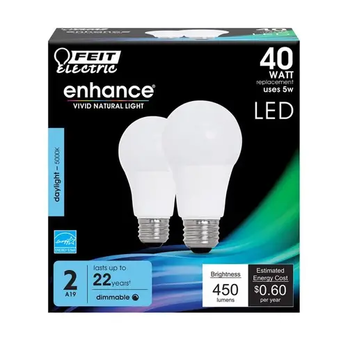 Feit Electric OM40DM/950CA/2 LED Bulb Enhance A19 E26 (Medium) Daylight 40 W White Pair