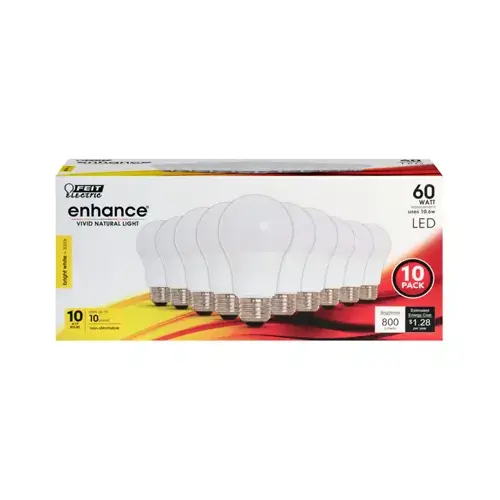 Feit Electric OM60930CA10K/10 LED Bulb enhance A19 E26 (Medium) Bright White 60 W Clear