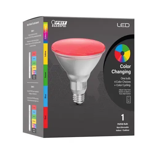 Feit Electric PAR38/90W/RGBY DI 6-Way LED Light Bulb, PAR38 Bulb, 5 W, Red/Blue/Green/Yellow Bulb, Reflector Bulb Silver