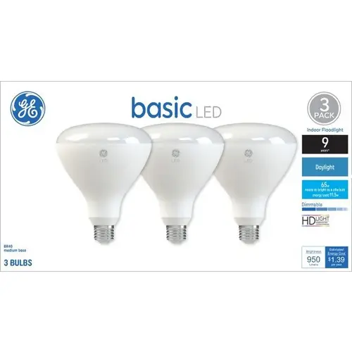 GE 46991 GE LED Light Bulb, Spot and Flood, BR40 Lamp, 65 W Equivalent, E26 Medium Screw-In Lamp Base, Yes, Frosted - pack of 3