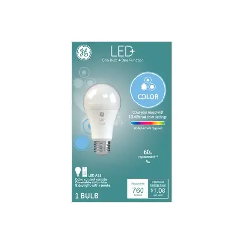 GE 93100205 LED Smart Bulb LED  A21 E26 (Medium) Tunable White/Color Changing 60 W Frosted
