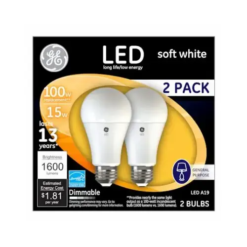 GE 93127668 LED Bulb A21 E26 (Medium) Soft White 100 W Frosted Pair