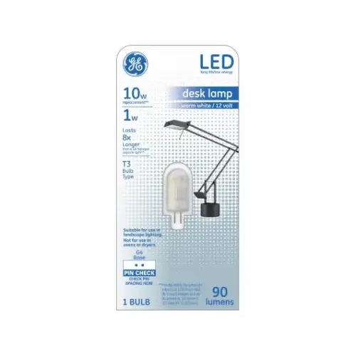 GE Lighting 29003 LED Light Bulb, T3, Warm White, Frosted, Non-Dimmable, 90 Lumens, 1-Watts