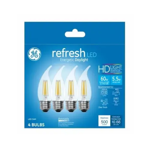 GE Lighting 43256 LED Chandelier Light Bulbs, Candle Shape, Medium Base, DayChandelier Light, 500 Lumens, 5.5-Watts - pack of 4