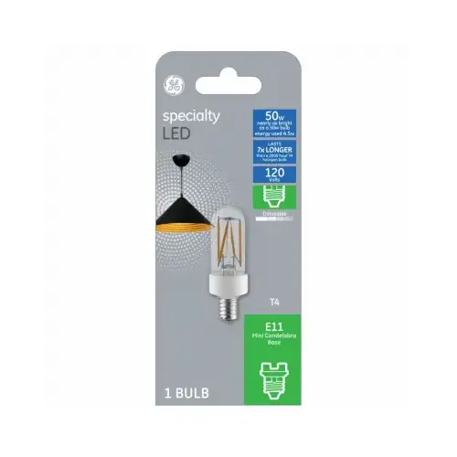 GE Lighting 93129027 LED Light Bulb, Clear, Filament Design, 4-Watts, 500 Lumens