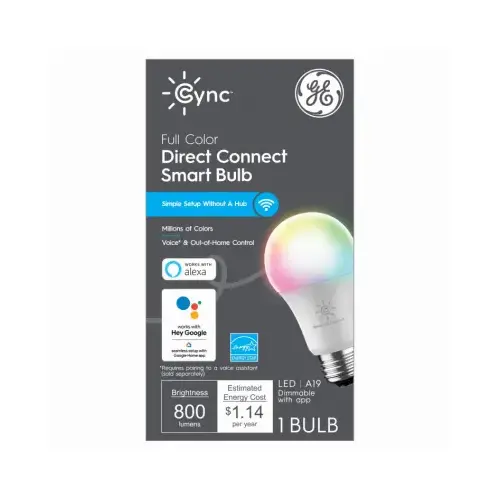 GE Lighting 93131373 Cync Smart LED Light Bulb, Dimmable, Millions of Colors, A19, 9.5-Watts