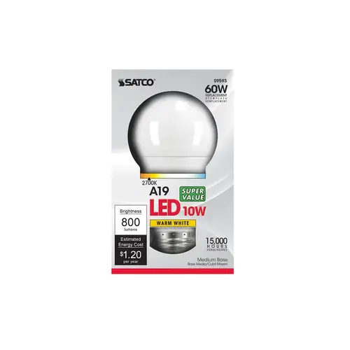 Satco S29593 LED Bulb A19 E26 (Medium) Warm White 60 Watt Equivalence Frosted