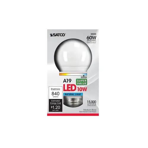 Satco S29595 LED Bulb A19 E26 (Medium) Natural Light 60 W Frosted