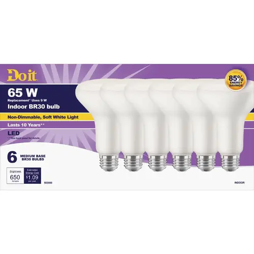 Do it 362103 65W Equivalent Soft White BR30 Medium LED Floodlight Light Bulb - pack of 6