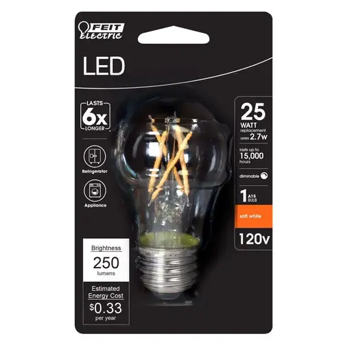 Feit BPA1525927CAFIL-XCP6 Filament LED Bulb A15 E26 (Medium) Soft White 25 Watt Equivalence Clear - pack of 6