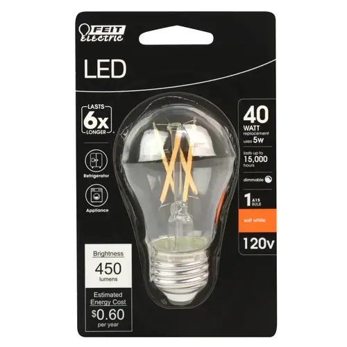 Feit BPA1540927CAFIL Filament LED Bulb A15 E26 (Medium) Soft White 40 Watt Equivalence Clear