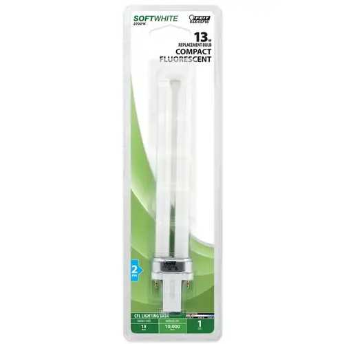 Feit Electric BPPL13-XCP6 Compact Fluorescent Bulb, 13 W, PL Lamp, GX23 Lamp Base, 800 Lumens, 2700 K Color Temp - pack of 6