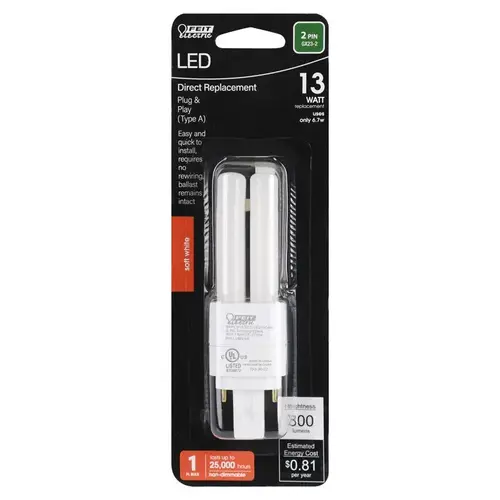 Feit Electric BPPLD13827LDHDR LED Tube Light PL GX23 Soft White 13 Watt Equivalence