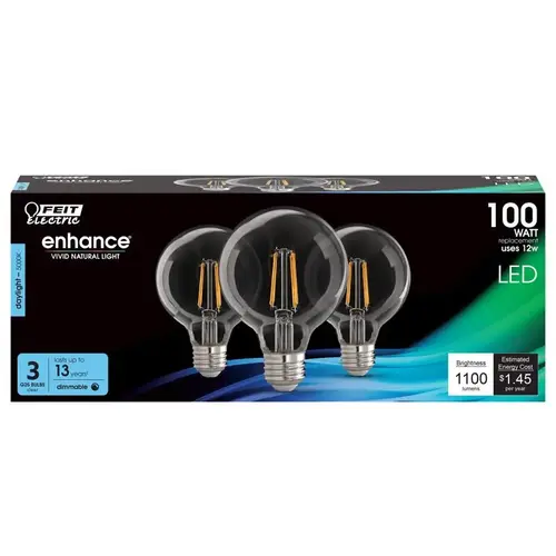 Feit Electric G25100950CAFIL3 Filament LED Bulb G25 E26 (Medium) Daylight 100 Watt Equivalence Clear