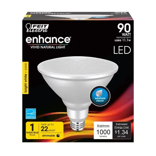 Feit Electric PAR38DM/930CA LED Lamp, Flood/Spotlight, PAR38 Lamp, 90 W Equivalent, E26 Lamp Base, Dimmable, Silver