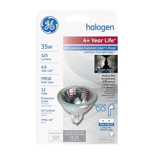 GE 23253 Halogen Bulb Constant Color 35 W MR16 Floodlight 525 lm White Frosted