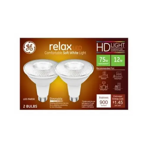 GE 43096 LED Light Bulb Relax HD PAR 30L E26 (Medium) Soft White 75 Watt Equivalence Frosted Pair