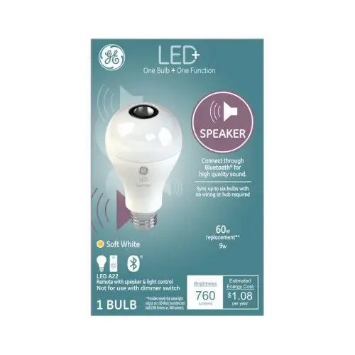 GE 93100352 LED Speaker Smart Bulb LED  A21 E26 (Medium) Tunable White/Color Changing 60 W Frosted