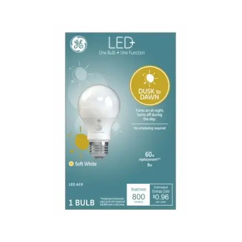 GE 93101946 LED Dusk to Dawn Bulb LED  A19 E26 (Medium) Soft White 60 W Frosted