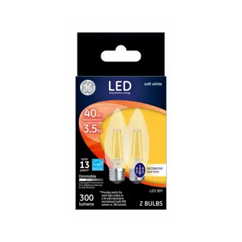 GE Lighting 22589 Decorative LED Light Bulbs, Dimmable, Soft White, Clear, 200 Lumens, 2.5-Watts Pair