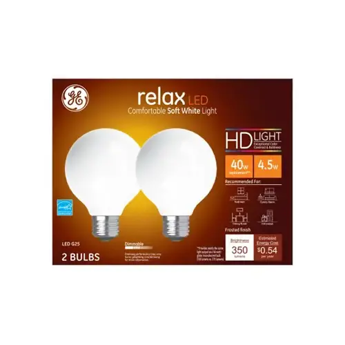GE Lighting 31541 LED Light Bulbs, G25, Soft White, 350 Lumens, 4.5-Watts Pair