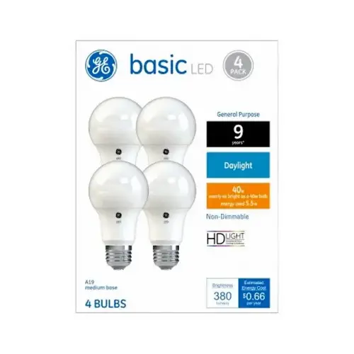 GE Lighting 36992 LED Light Bulbs, Daylight, 380 Lumens, 5.5-Watts - pack of 4