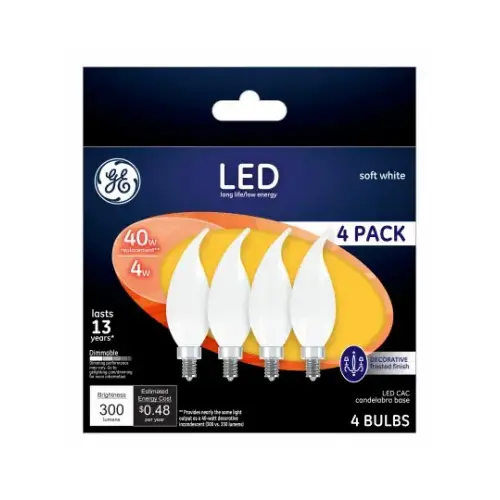 GE Lighting 37418 LED Decorative Light Bulb, Frosted, 4-Watts - pack of 4