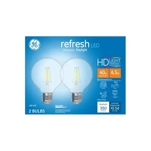 GE Lighting 47658 LED Light Bulbs, G25, Clear Daylight, 350 Lumens, 4.5-Watts Pair
