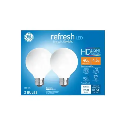 GE Lighting 47659 LED Refresh Light Bulbs, Daylight, 350 Lumens, 4.5-Watts Pair
