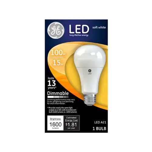 GE Lighting 65935 LED Light Bulb, Soft White, Dimmable, 1600 Lumens, 15-Watts