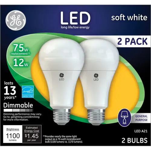 GE Lighting 65943 LED Bulb A21 E26 (Medium) Soft White 75 W Frosted Pair