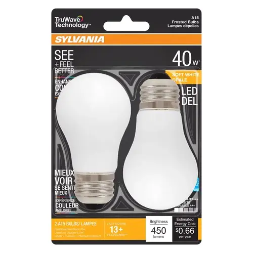 Sylvania 40762 LED Bulb Natural A15 E26 (Medium) Soft White 40 W Frosted Pair