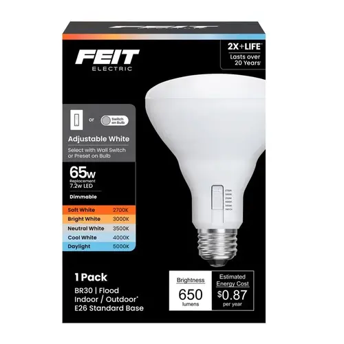 Feit BR3065DM/6WYCA LED Bulb BR30 E26 (Medium) Adjustable White 65 Watt Equivalence White