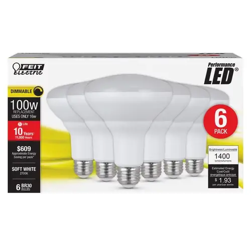 Feit BR30DM82710LED6 LED Bulb BR30 E26 (Medium) Soft White 100 Watt Equivalence White