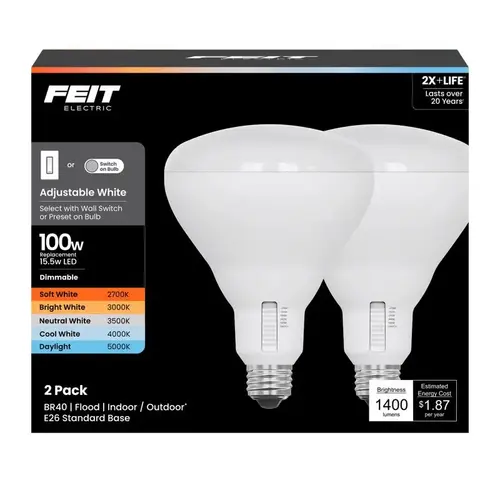Feit BR40100DM/6WY/2 LED Bulb BR40 E26 (Medium) Adjustable White 100 Watt Equivalence White