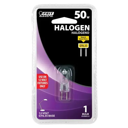 Feit Electric BPQ50T4/RP-XCP12 BPQ50T4 Halogen Bulb, 50 W, Candelabra GY6.35 Lamp Base, JC T4 Lamp, 3000 K Color Temp - pack of 12