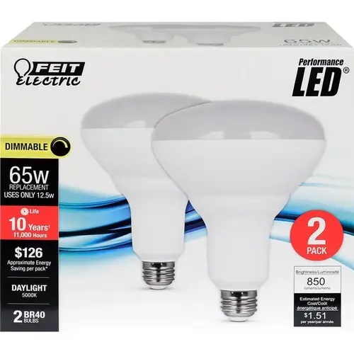 Feit Electric BR40DM85010KLD2 LED Bulb BR40 E26 (Medium) Daylight 65 W Frosted Pair