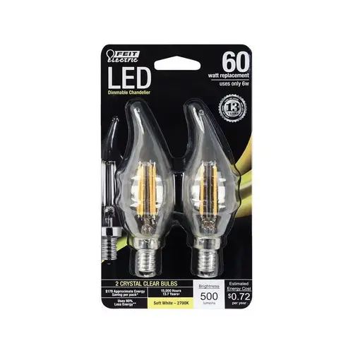 Feit Electric CFC60927CAFL2RP LED Bulb C10 E12 (Candelabra) Soft White 60 W Clear Pair