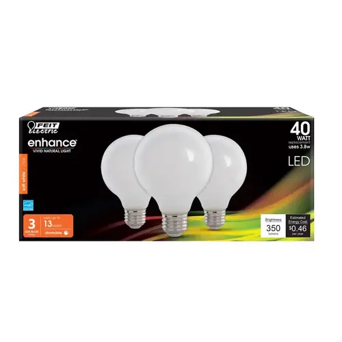 Feit Electric G2540W927CAFL3R Filament LED Bulb Enhance G25 E26 (Medium) Soft White 40 W Frosted