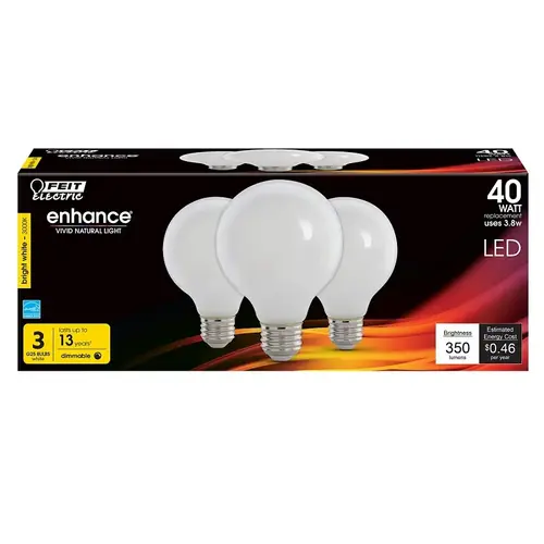 Feit Electric G2540W930CA/FIL/3 BULB LT LED FIL WHT BW 3K 40W - pack of 3