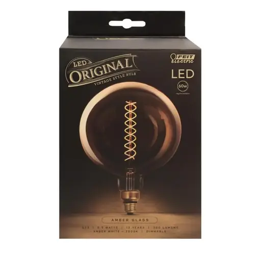 Feit Electric G63/S/820/LED LED Light Bulb, Globe, Spiral Filament, G63 Lamp, 60 W Equivalent, E26 Lamp Base, Dimmable Clear